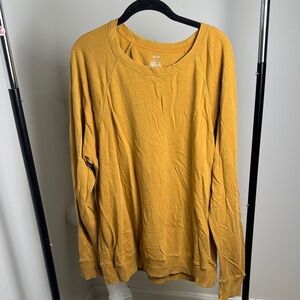 Aerie Golden Mustard Yellow Cozy Distressed Relaxed Fit Sweatshirt Size Large